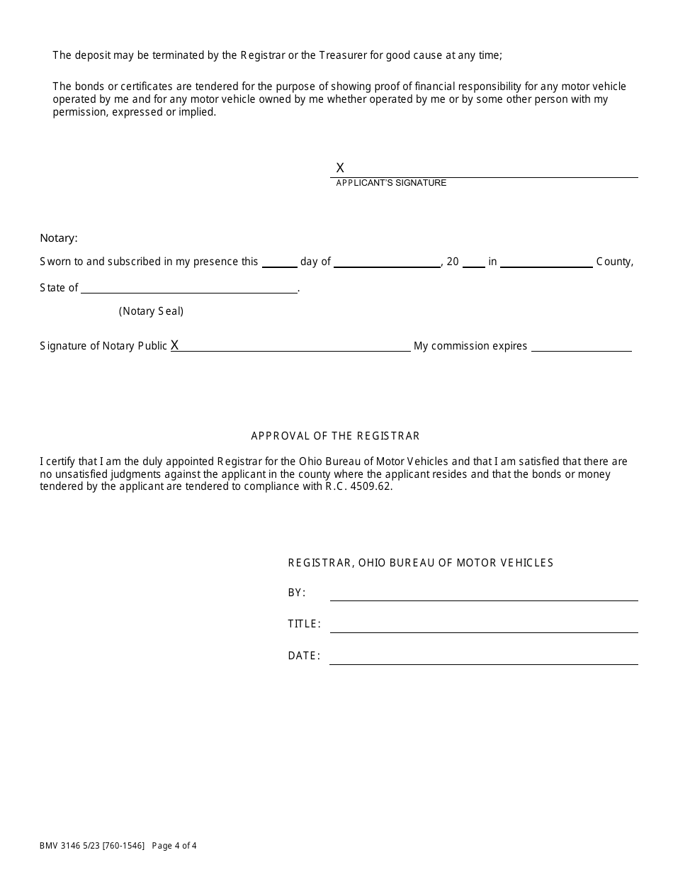 Form BMV3146 Application for Certificate Deposit $30,000.00 in Money or Government Bonds - Ohio, Page 4