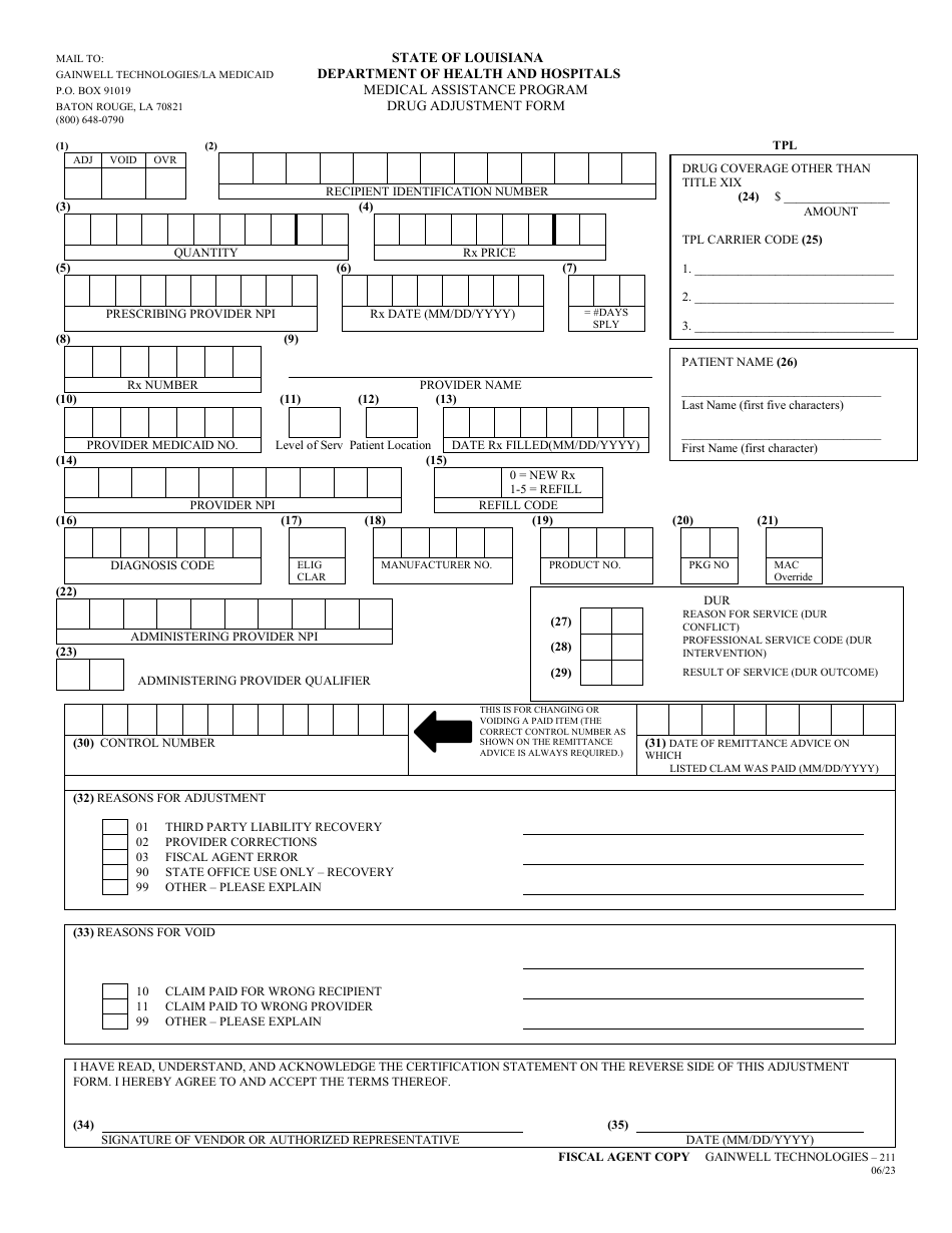 Form 211 Drug Adjustment Form - Medical Assistance Program - Louisiana, Page 5