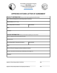 Document preview: Approved Kitchen Letter of Agreement - Food Safety and Sanitation Program - Alaska