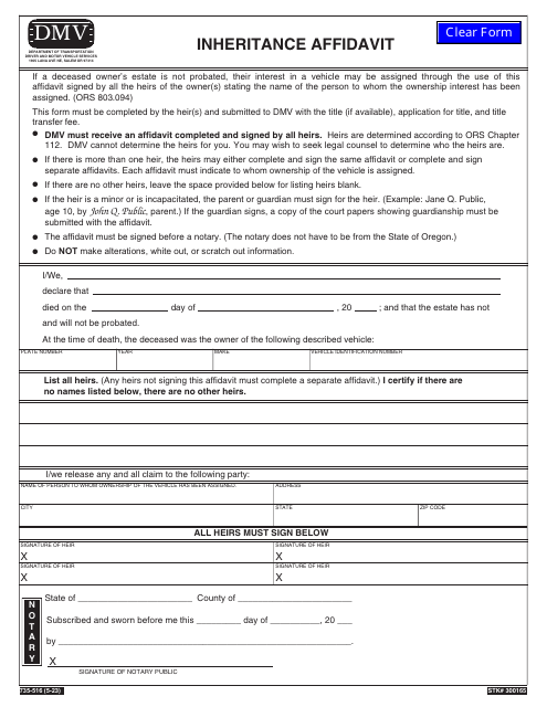 Form 735-516 Inheritance Affidavit - Oregon