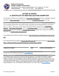 Form HF51E Letter of Intent/Publication of Intent to File a Certificate of Need Relocation Exemption - Tennessee, Page 3