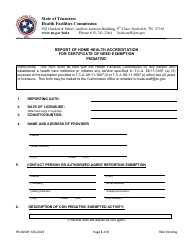 Document preview: Form HF-0058P Report of Home Health Accreditation for Certificate of Need Exemption Pediatric - Tennessee