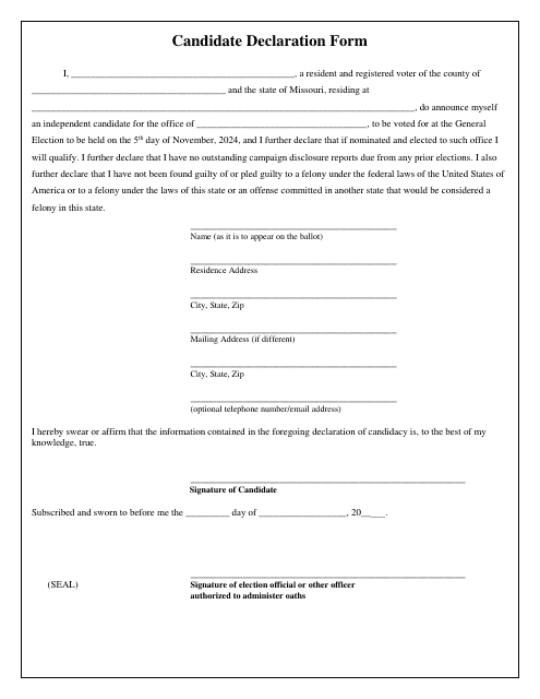 Candidate Declaration Form - Missouri, 2024