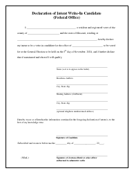 Document preview: Declaration of Intent Write-In Candidate (Federal Office) - Missouri, 2024