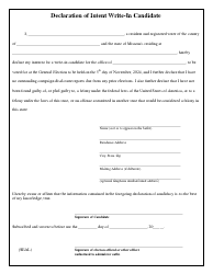 Document preview: Declaration of Intent Write-In Candidate - Missouri, 2024