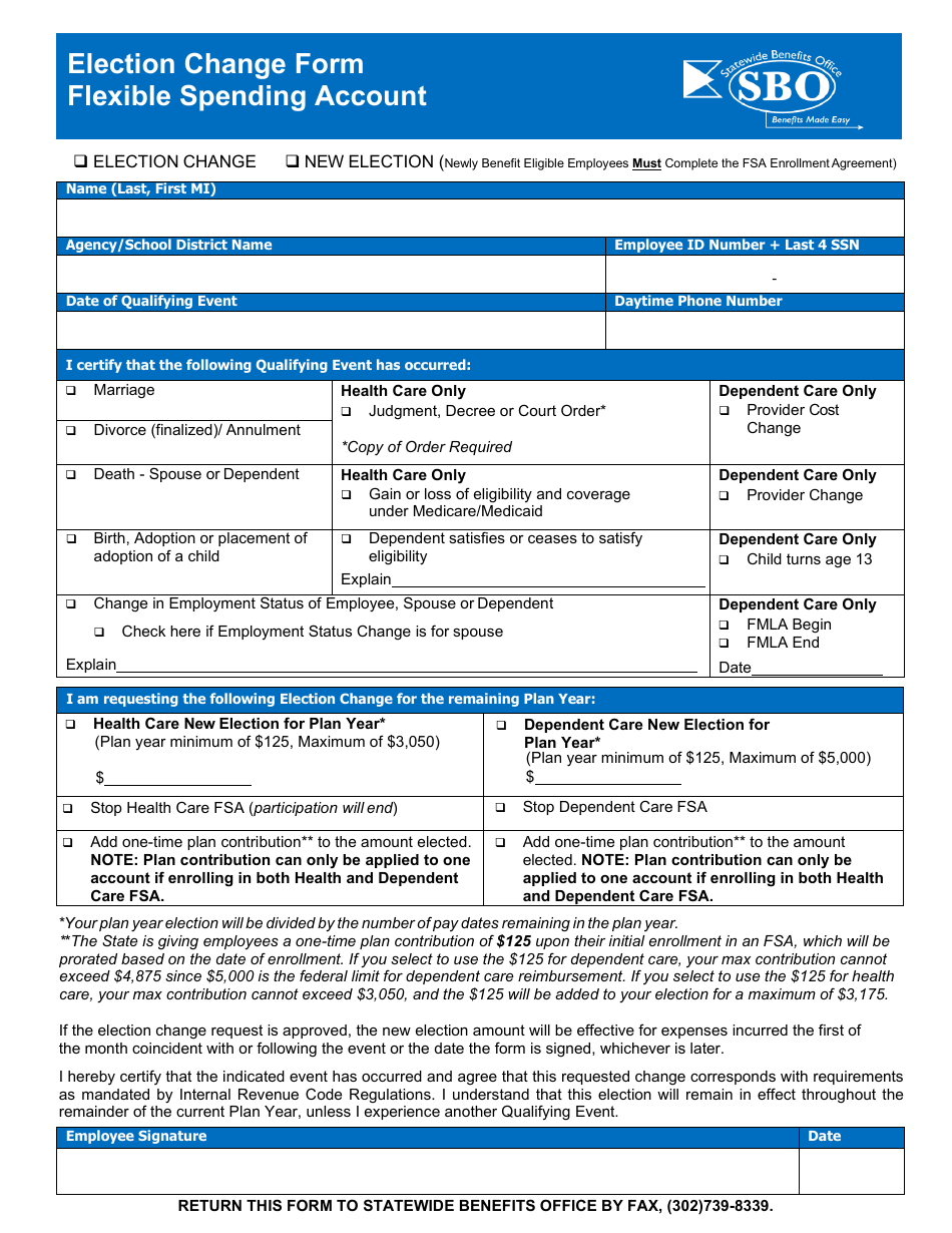 2024 Delaware Election Change Form Flexible Spending Account Fill   Election Change Form Flexible Spending Account Delaware Print Big 