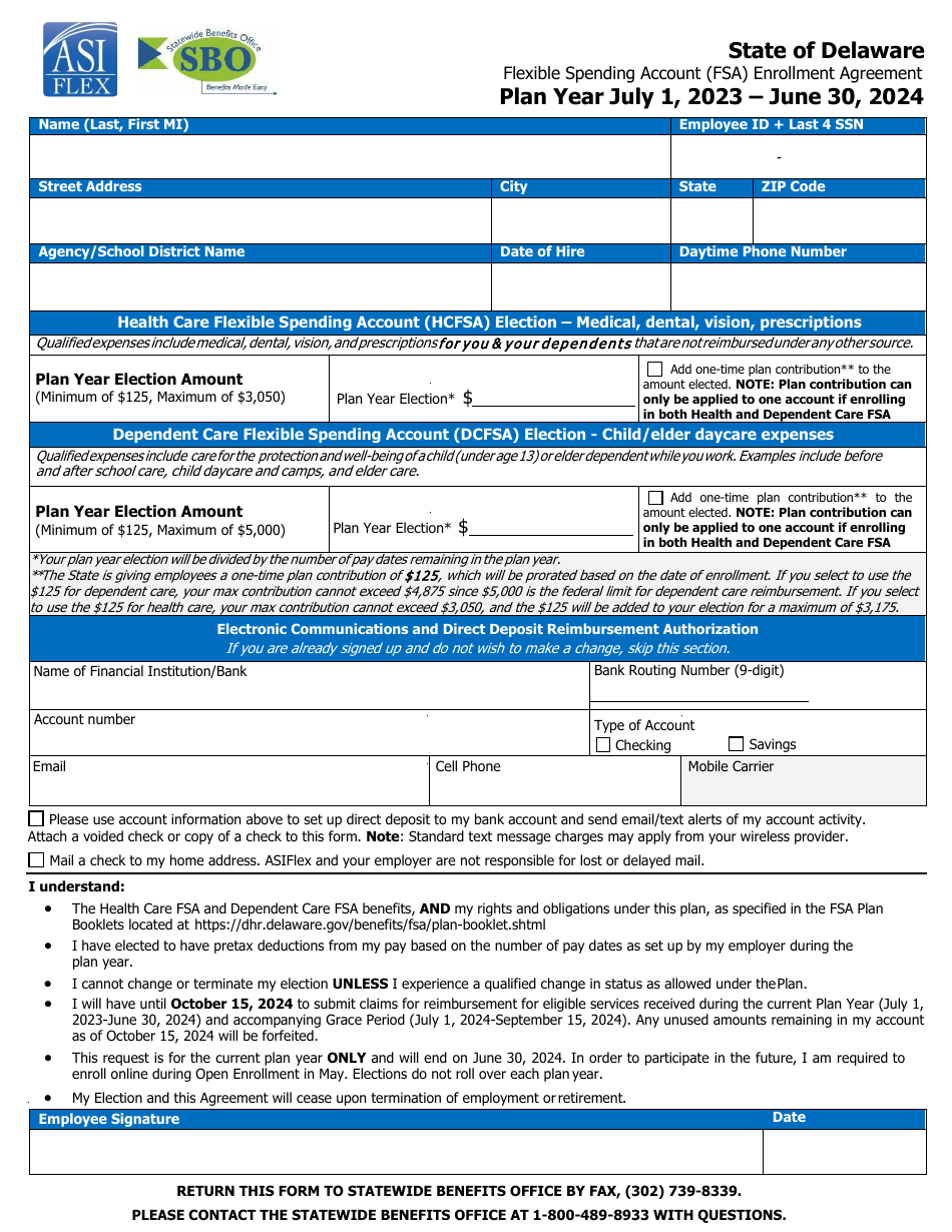 Flexible Spending Account (FSA) Enrollment Agreement - Asiflex - Delaware, Page 1