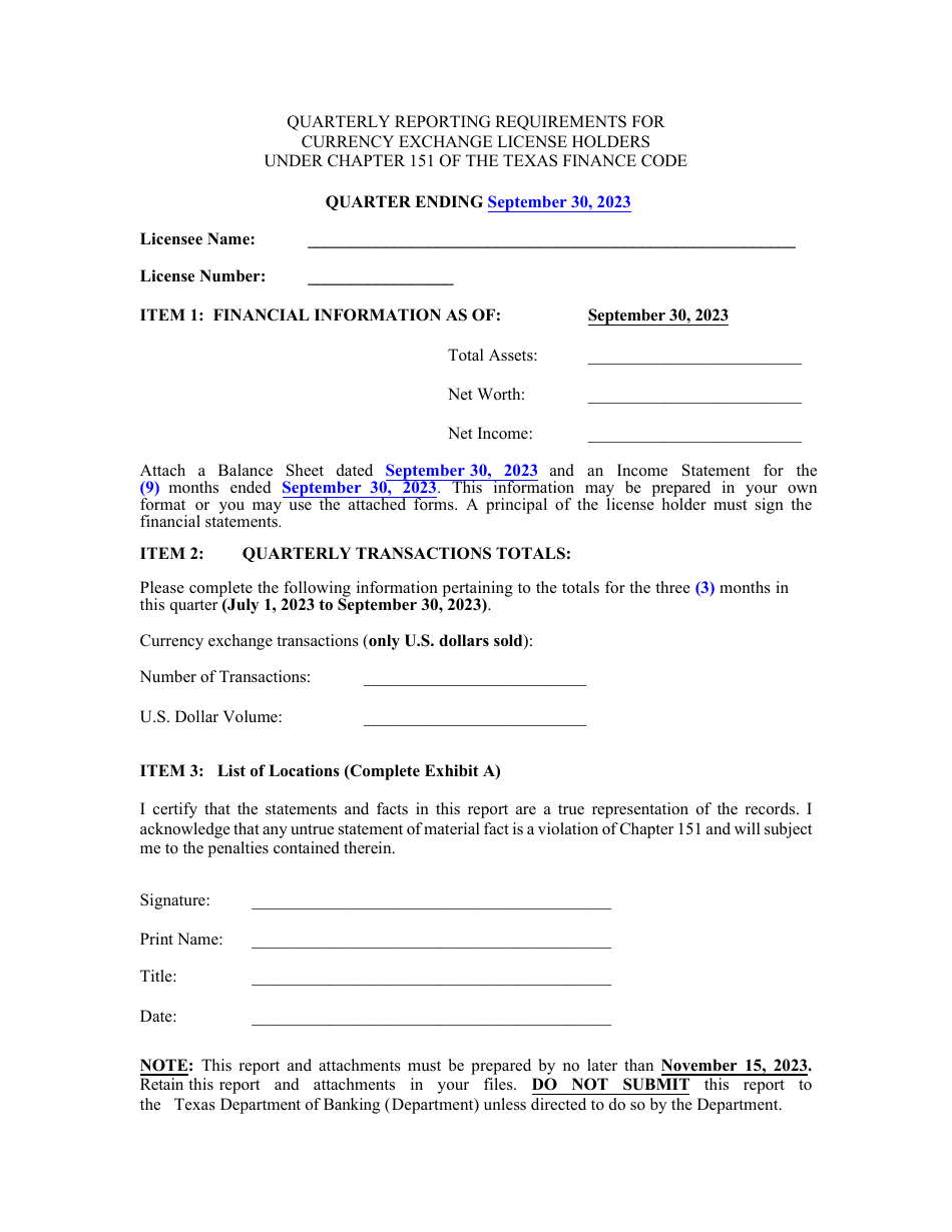 Currency Exchange License Holders - 3rd Quarter - Texas, Page 1