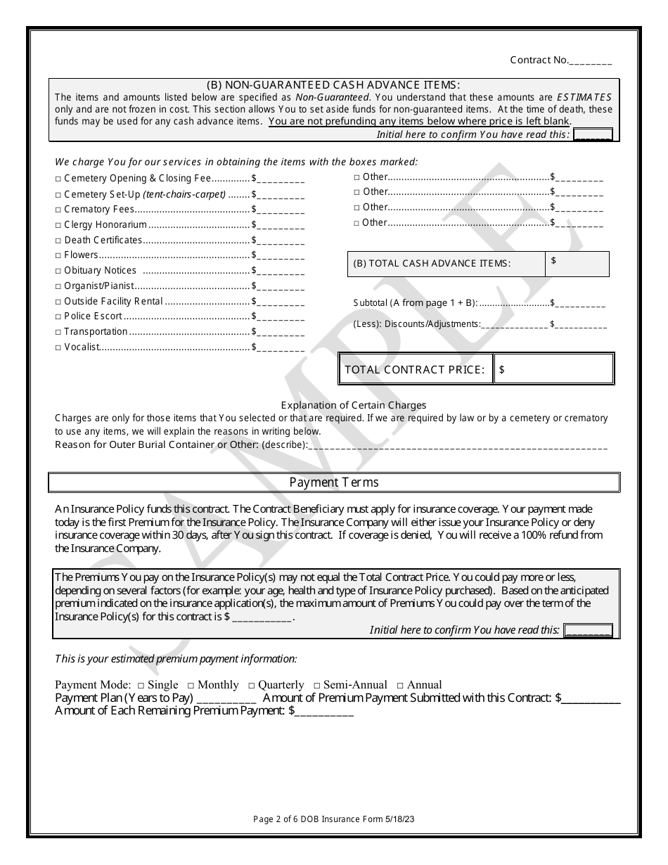 Insurance Funded Prepaid Funeral Benefits Contract - Sample - Texas, Page 2