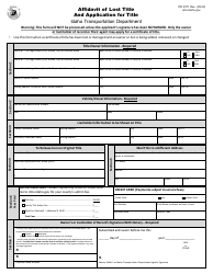 Form ITD3371 Affidavit of Lost Title and Application for Title - Idaho