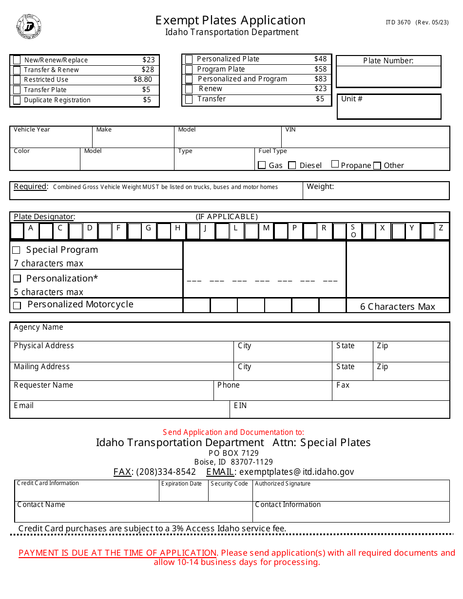 Form ITD3670 Download Fillable PDF or Fill Online Exempt Plates