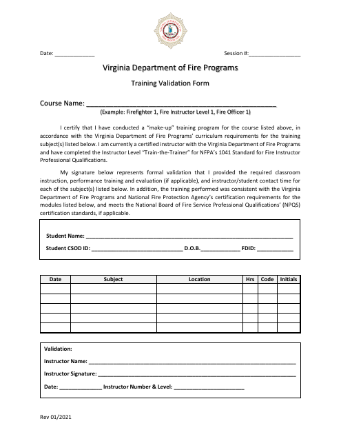 Training Validation Form - Virginia