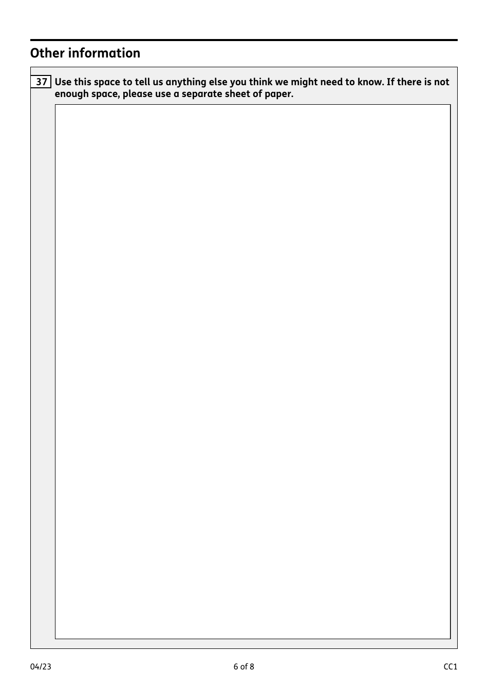 Form CC1 Carers Credit Application Form - United Kingdom, Page 6