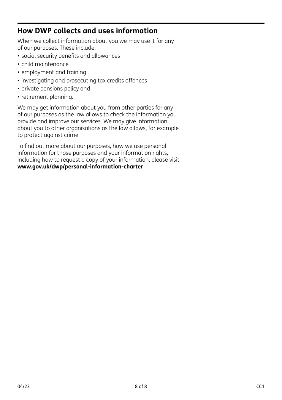 Form CC1 Carers Credit Application Form - United Kingdom, Page 8