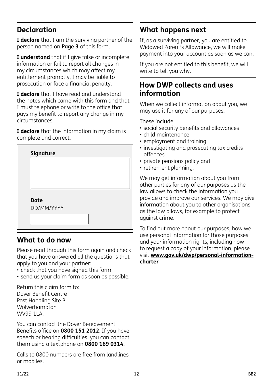 Form BB2 Widowed Parents Allowance - United Kingdom, Page 12