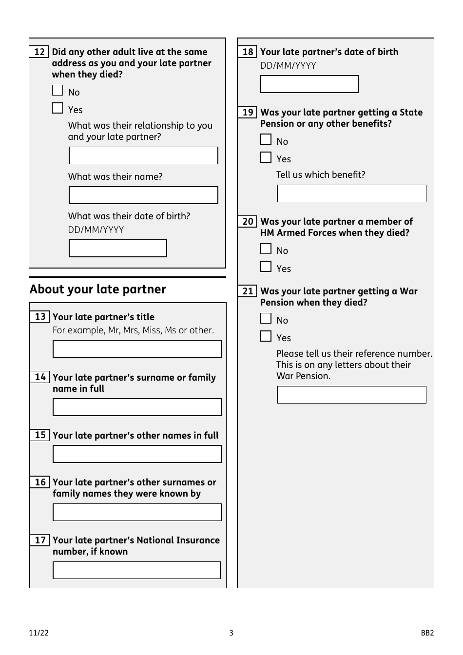 Form BB2 Widowed Parents Allowance - United Kingdom, Page 3