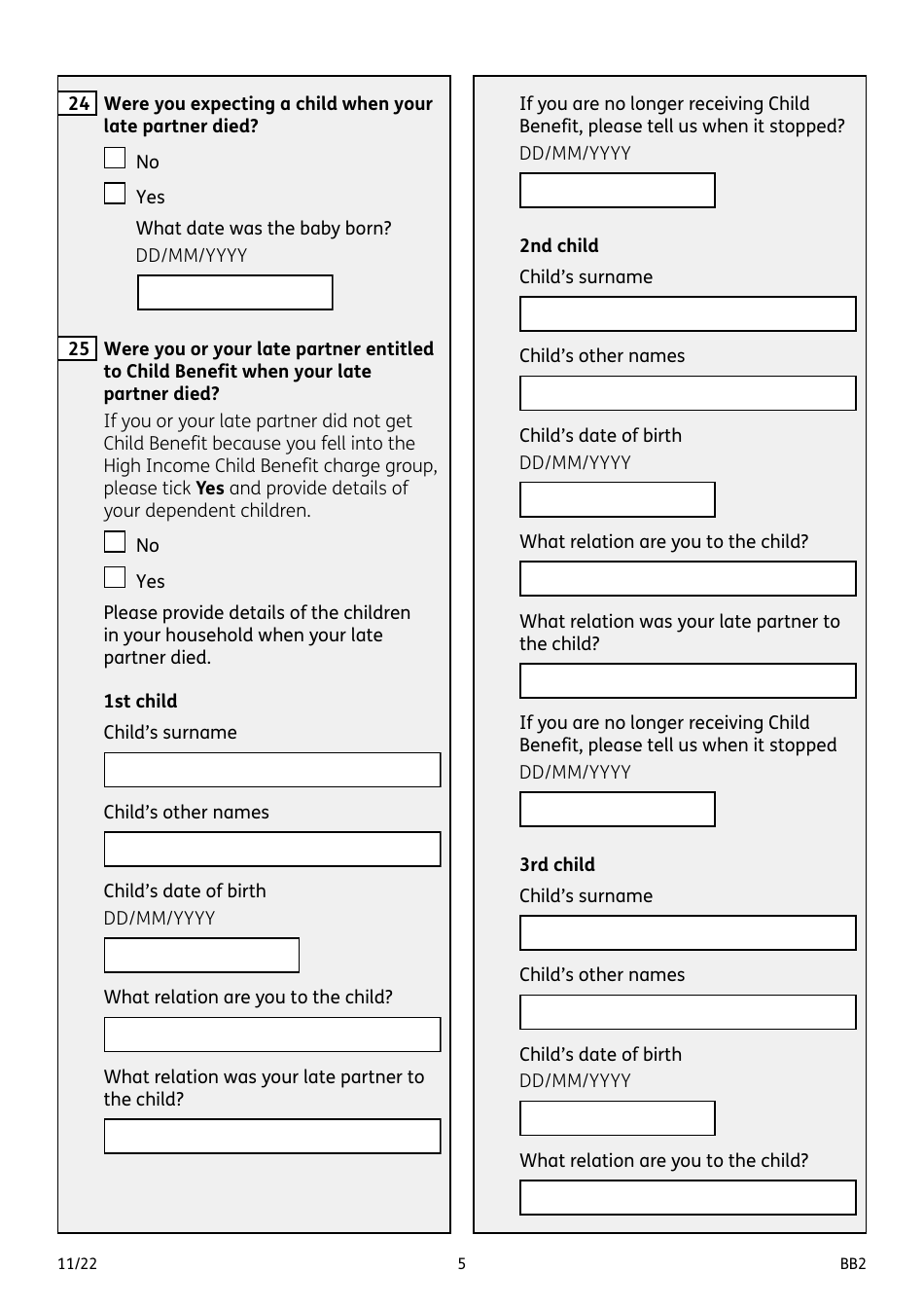 Form BB2 Widowed Parents Allowance - United Kingdom, Page 5
