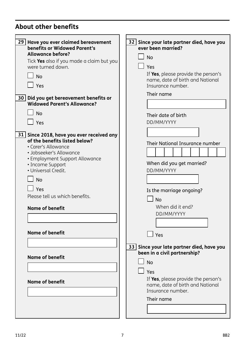 Form BB2 Widowed Parents Allowance - United Kingdom, Page 7