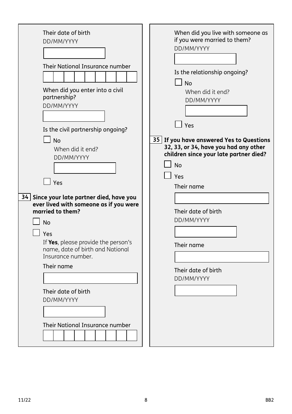 Form BB2 Widowed Parents Allowance - United Kingdom, Page 8
