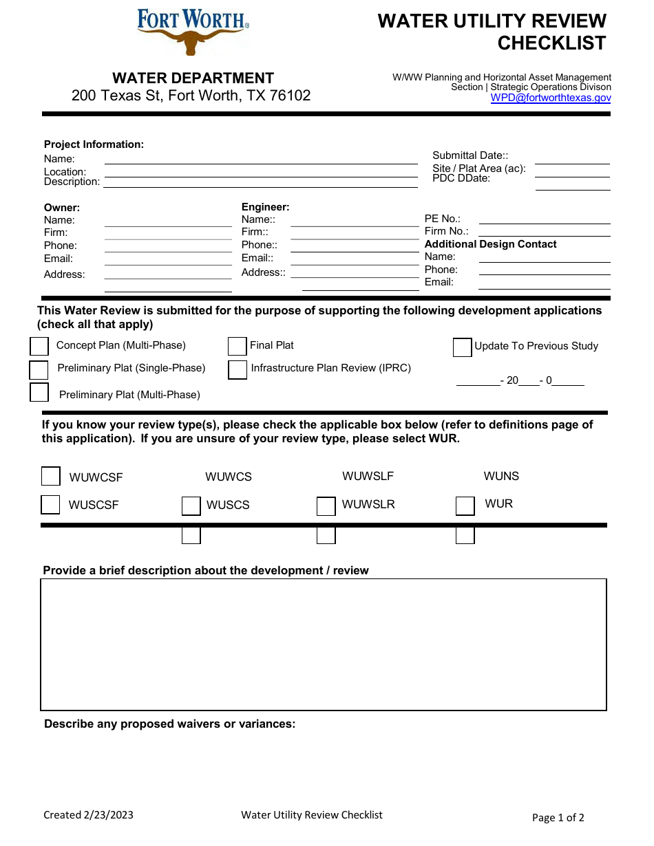Water Utility Review Application - City of Fort Worth, Texas, Page 17