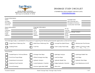 Document preview: Drainage Study Checklist - City of Fort Worth, Texas