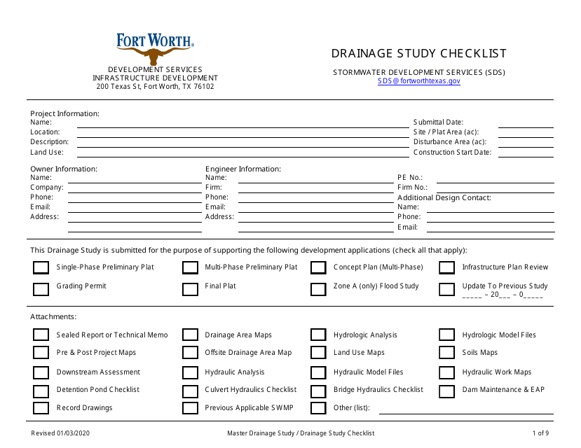 Drainage Study Checklist - City of Fort Worth, Texas Download Pdf