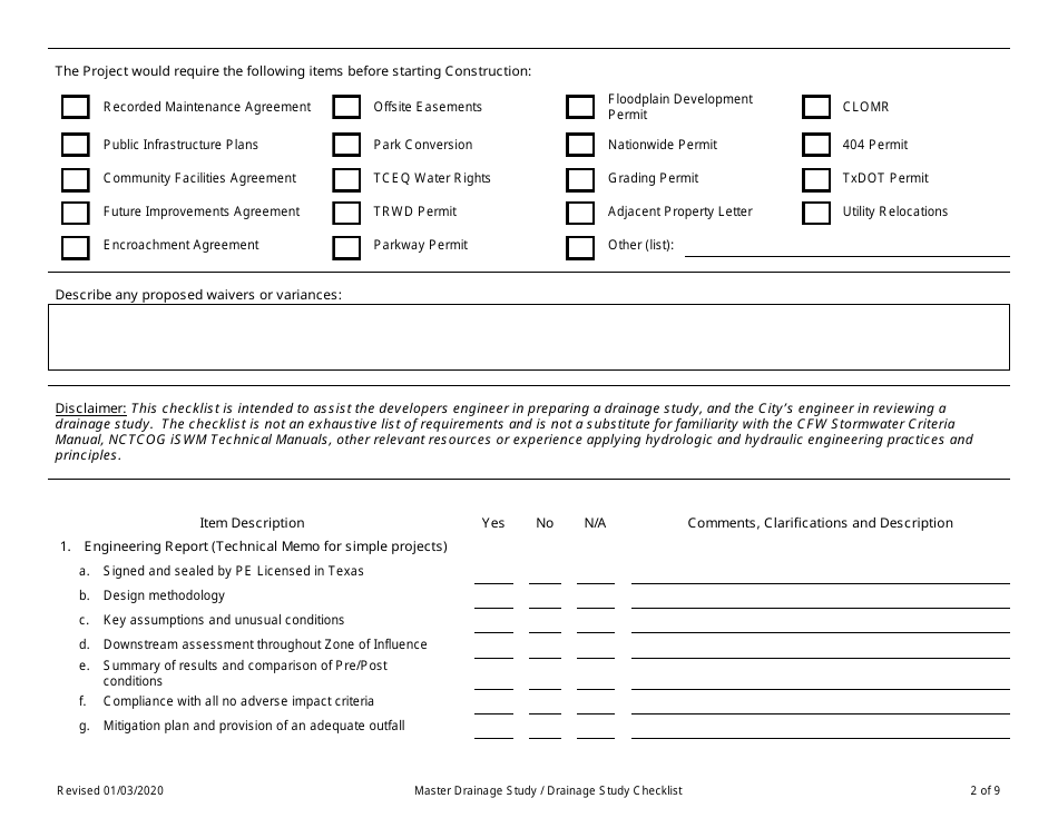 Drainage Study Checklist - City of Fort Worth, Texas, Page 2
