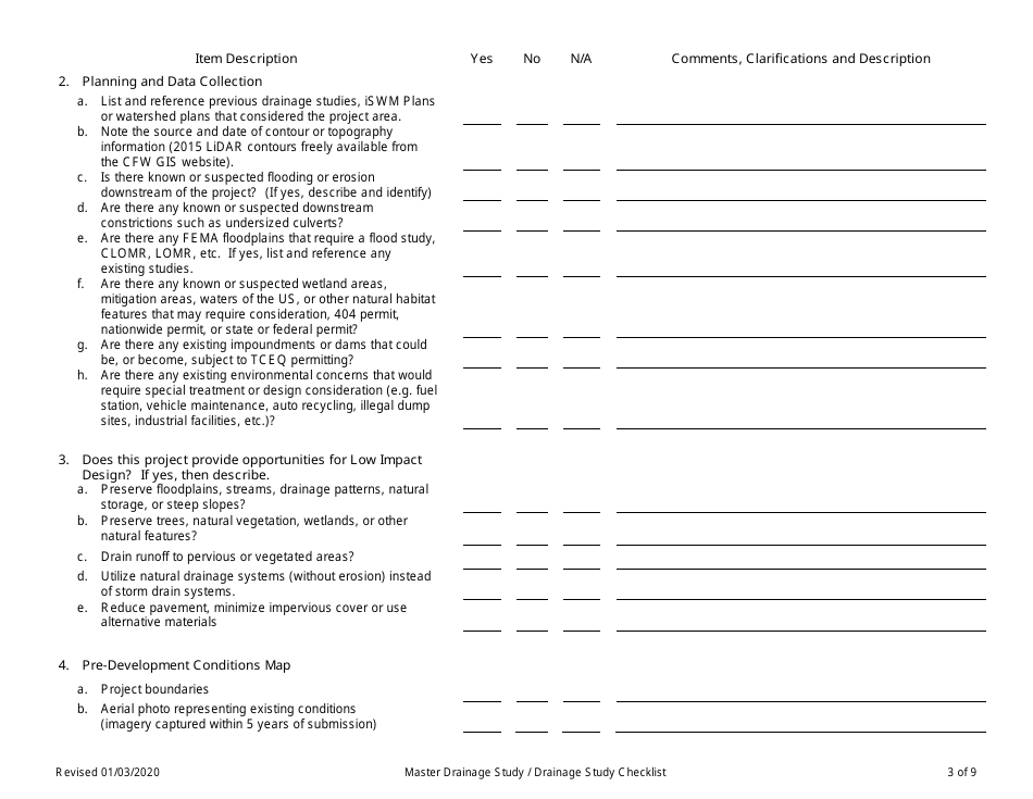 Drainage Study Checklist - City of Fort Worth, Texas, Page 3