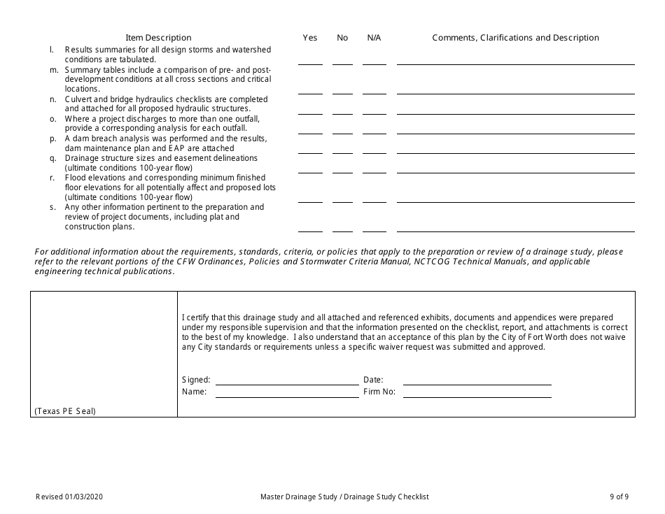 Drainage Study Checklist - City of Fort Worth, Texas, Page 9
