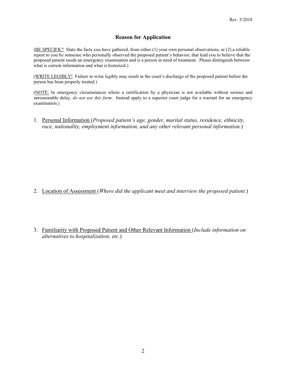 Application for Emergency Examination - Vermont, Page 2