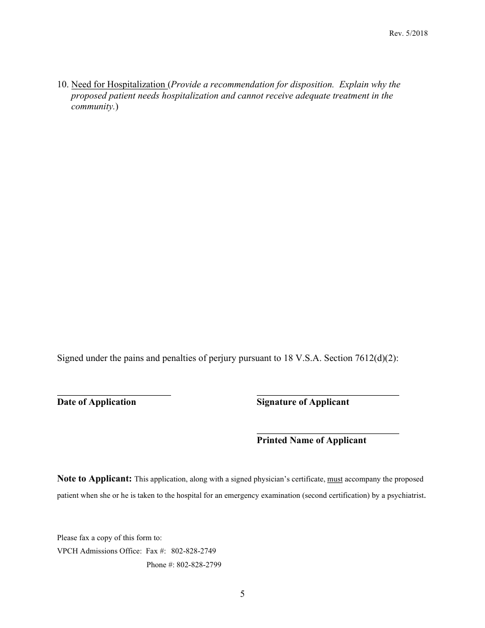 Application for Emergency Examination - Vermont, Page 5