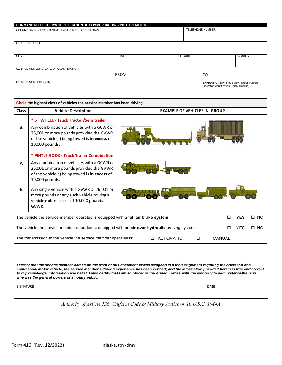 Form 416 Download Printable PDF or Fill Online Application for Military ...