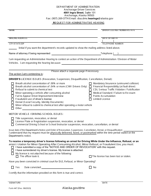 Form 447  Printable Pdf