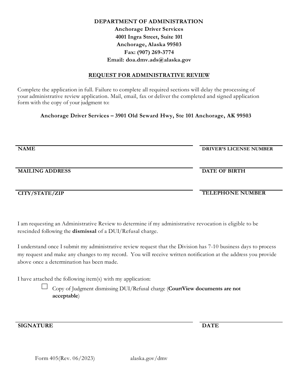 Form 405 - Fill Out, Sign Online and Download Fillable PDF, Alaska ...