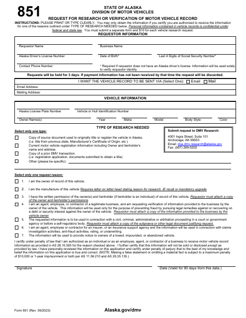 Form 851  Printable Pdf
