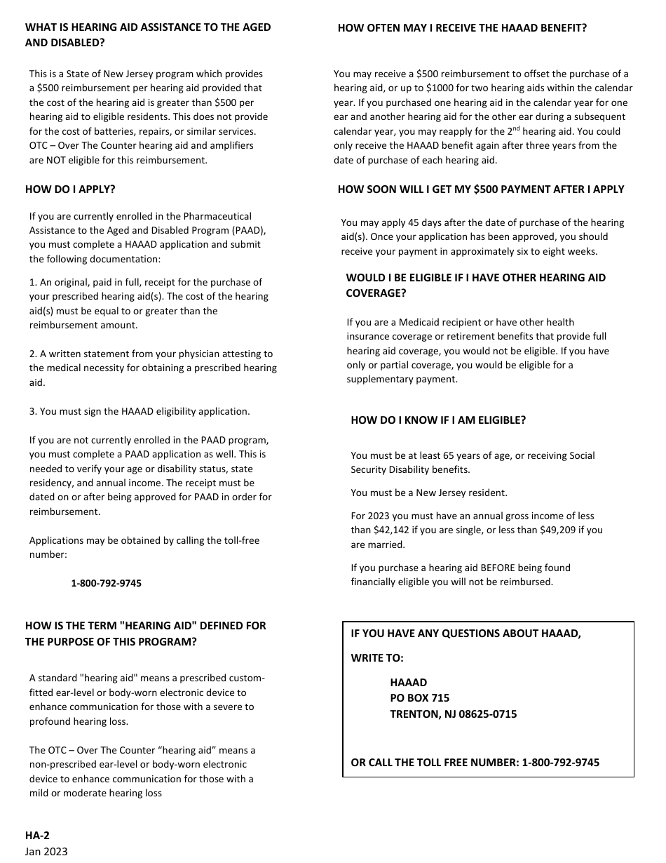 Form HA-2 Eligibility Application Hearing Aid Assistance to the Aged and Disabled (Haaad) - New Jersey, Page 2