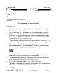 Document preview: Form CRM202 First Appearance Statement of Rights - Minnesota