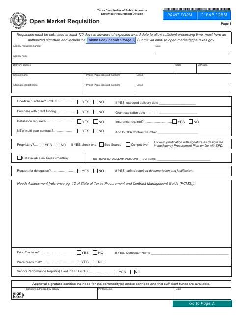 Form 76-146-2 Open Market Requisition - Texas