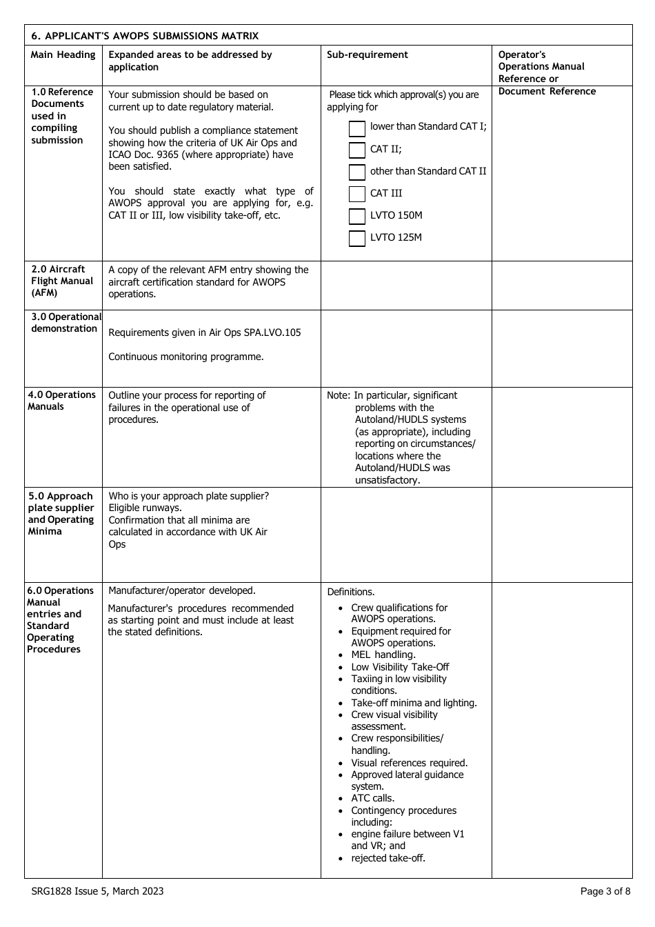 Form SRG1828 Application for All Weather Operations (Awops) Approval - United Kingdom, Page 3