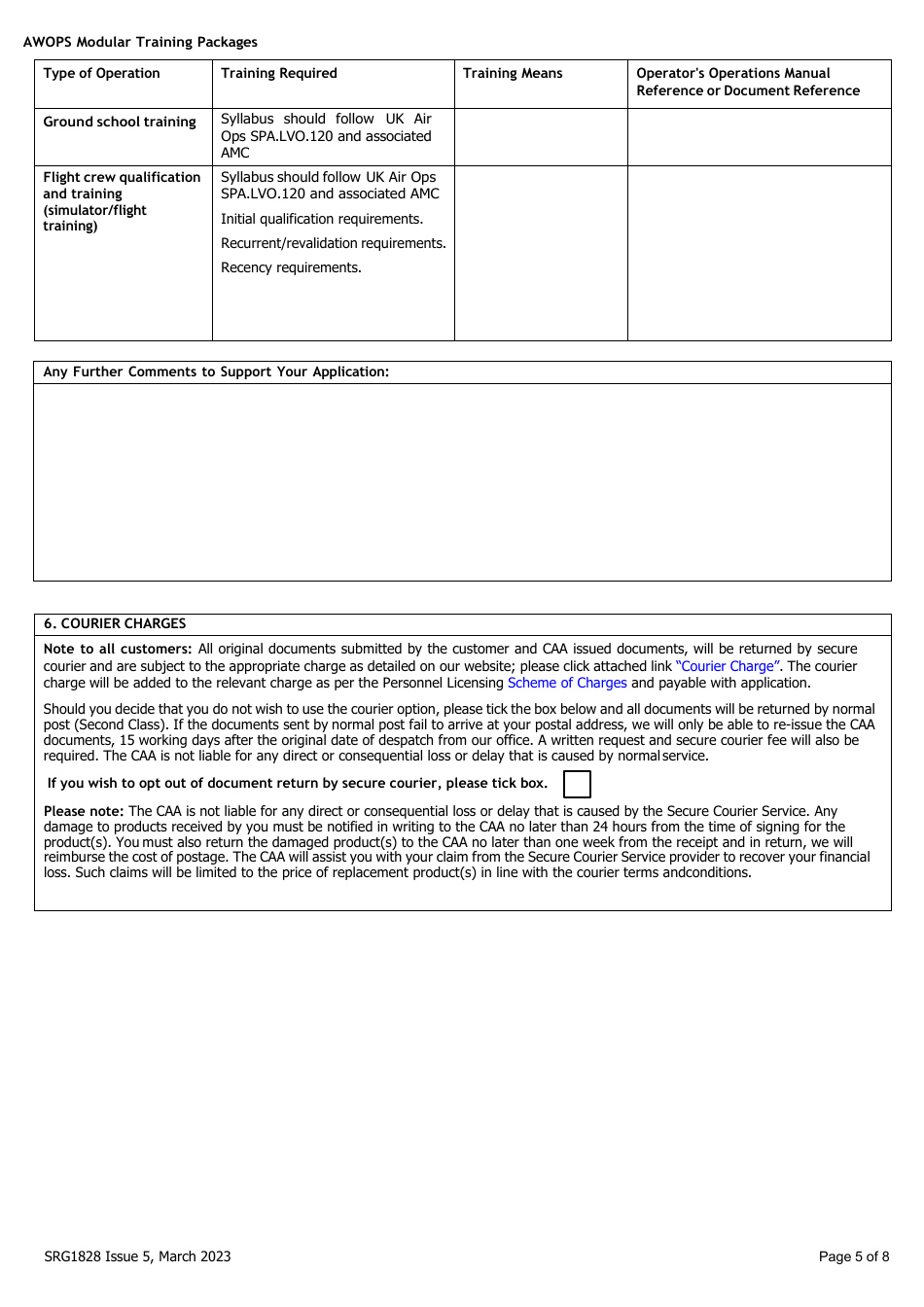Form SRG1828 Application for All Weather Operations (Awops) Approval - United Kingdom, Page 5