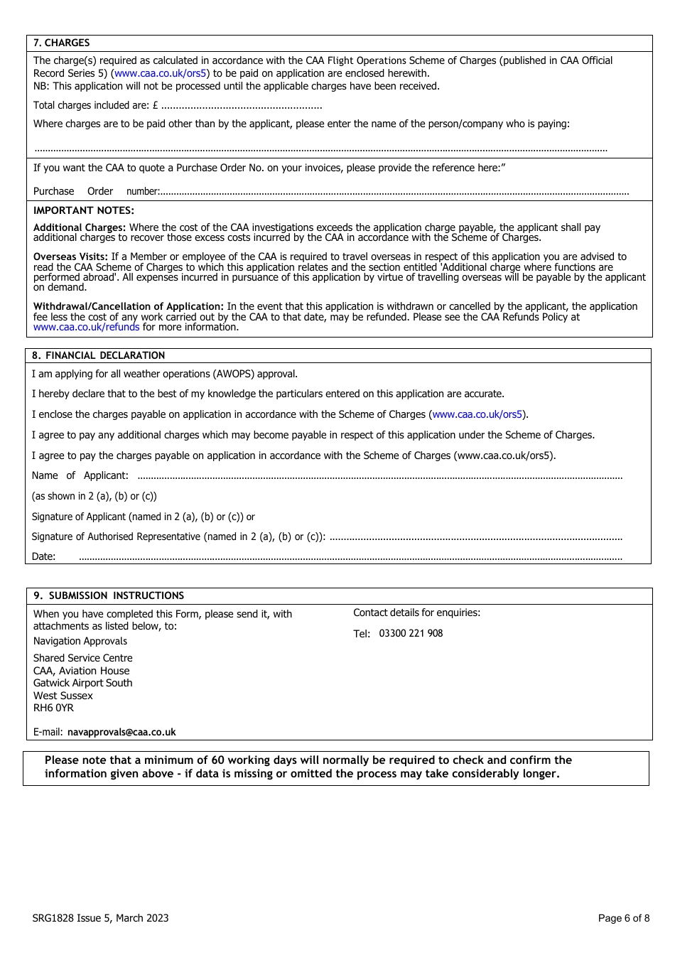 Form SRG1828 Application for All Weather Operations (Awops) Approval - United Kingdom, Page 6