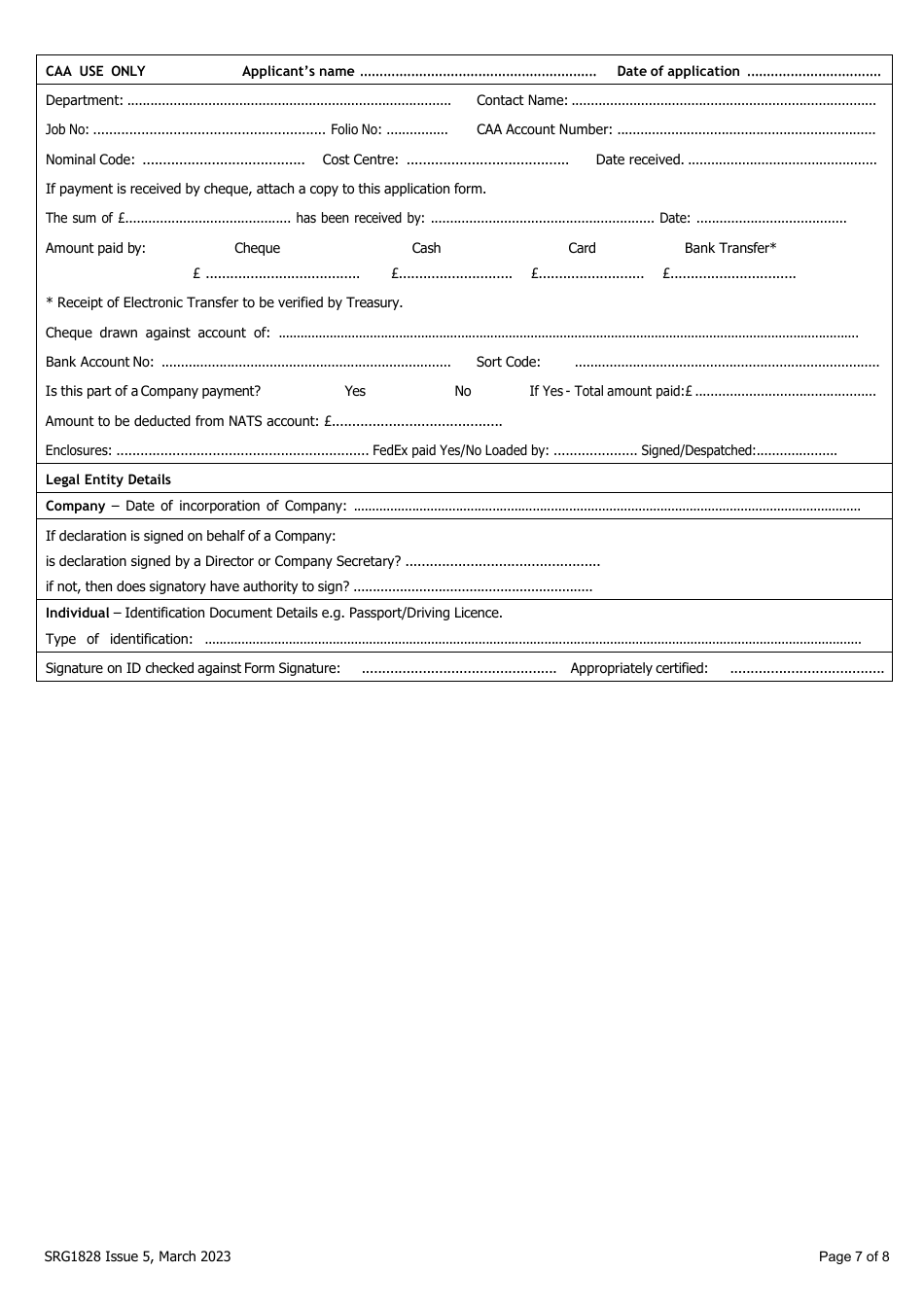 Form SRG1828 Application for All Weather Operations (Awops) Approval - United Kingdom, Page 7