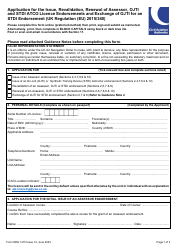 Form SRG1415 Application for the Issue, Revalidation, Renewal of Assessor, Ojti and Stdi Atco Licence Endorsements and Exchange of Ojti for an Stdi Endorsement (UK Regulation (Eu) 2015/340) - United Kingdom