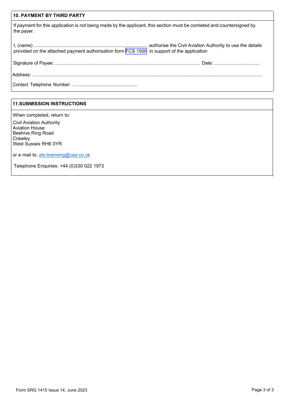 Form SRG1415 Application for the Issue, Revalidation, Renewal of Assessor, Ojti and Stdi Atco Licence Endorsements and Exchange of Ojti for an Stdi Endorsement (UK Regulation (Eu) 2015 / 340) - United Kingdom, Page 3