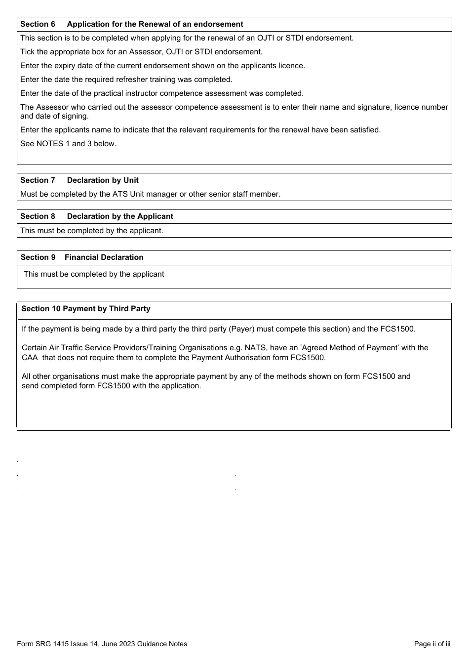 Form SRG1415 Application for the Issue, Revalidation, Renewal of Assessor, Ojti and Stdi Atco Licence Endorsements and Exchange of Ojti for an Stdi Endorsement (UK Regulation (Eu) 2015 / 340) - United Kingdom, Page 5