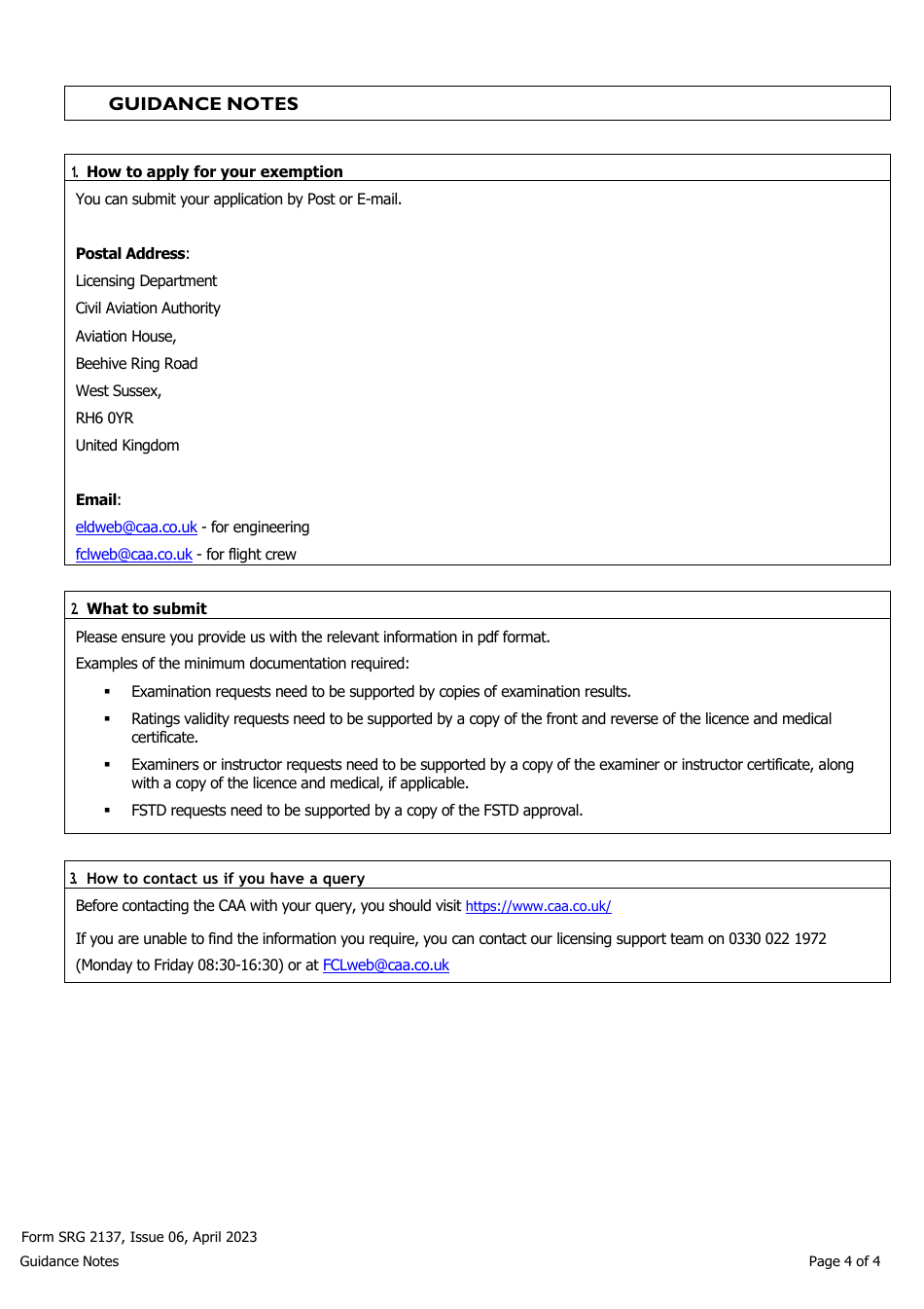 Form SRG2137 Application for Exemption Under Article 71 of UK Reg (Eu) No. 2018 / 1139 Against Parts 66 or 147 of the UK Continuing Airworthiness Regulation, UK Aircrew Regulation, UK Air Traffic Controllers Regulation or Under Article 266 of the Air Navigation Order - United Kingdom, Page 4
