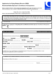 CAA Form SRG1413A Application for Flying Display Director (Fdd) Restricted Radio Operator&#039;s Certificate of Competence - United Kingdom