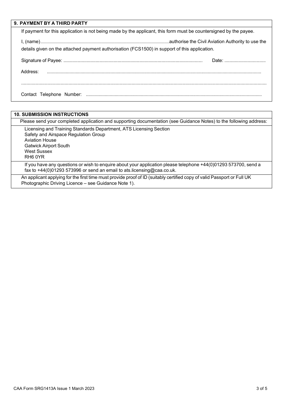 CAA Form SRG1413A Application for Flying Display Director (Fdd) Restricted Radio Operators Certificate of Competence - United Kingdom, Page 3