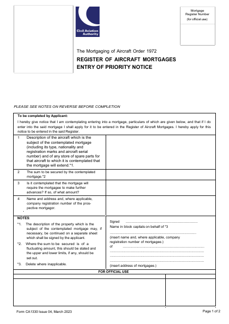 Form CA1330  Printable Pdf