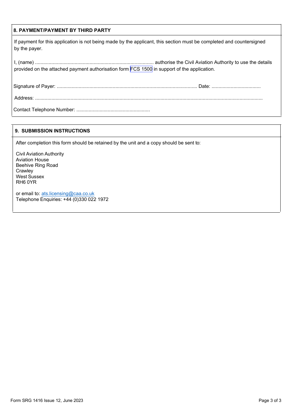 Form SRG1416 Notification and Record of Revalidation of an Atco Unit Endorsement (UK Regulation (Eu) 2015 / 340) - United Kingdom, Page 3